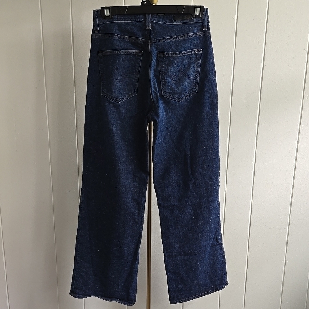 AG Adriano Goldschmied Dark Blue Wide Leg Crop, High Rise Fit Jeans - Picture 3 of 13